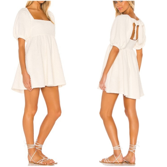 Free People Dresses & Skirts - Free People Violet Mini Dress Ivory Square Neck Puff Sleeve Size M Boho